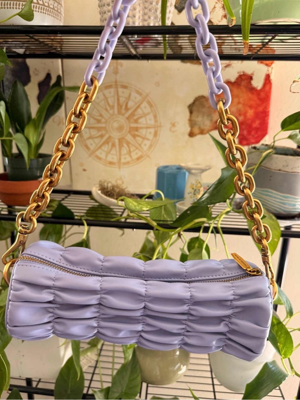 Charles & Keith Lilac Quilted Chain Shoulder Bag